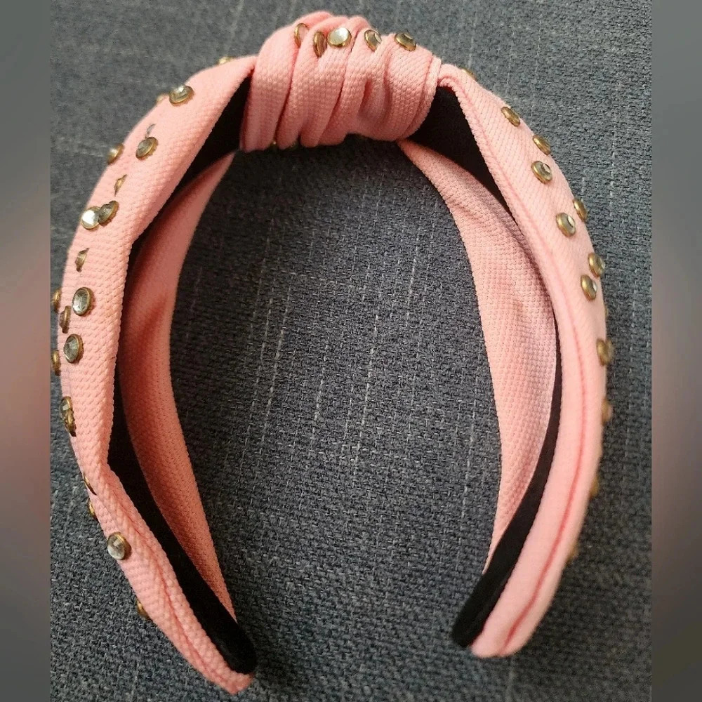 Crystal Studded Top Knot Women's Rhinestone Embellished Headband Coral Color